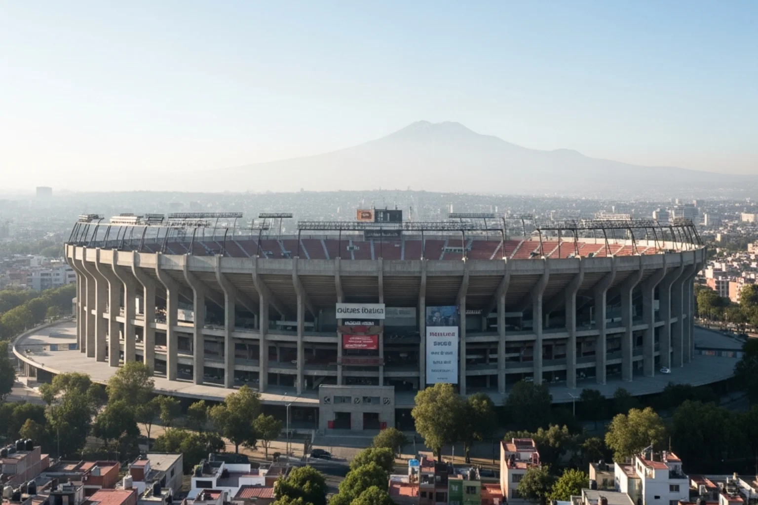 Estadio Azteca set udefra en morgen i Mexico City