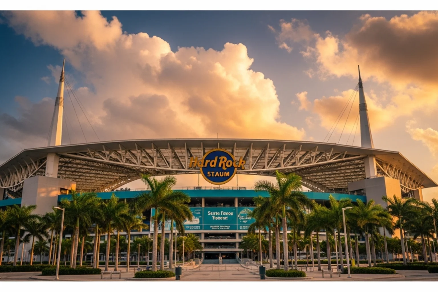 Hard Rock Stadium i Miami Gardens set udefra før en aftenkamp