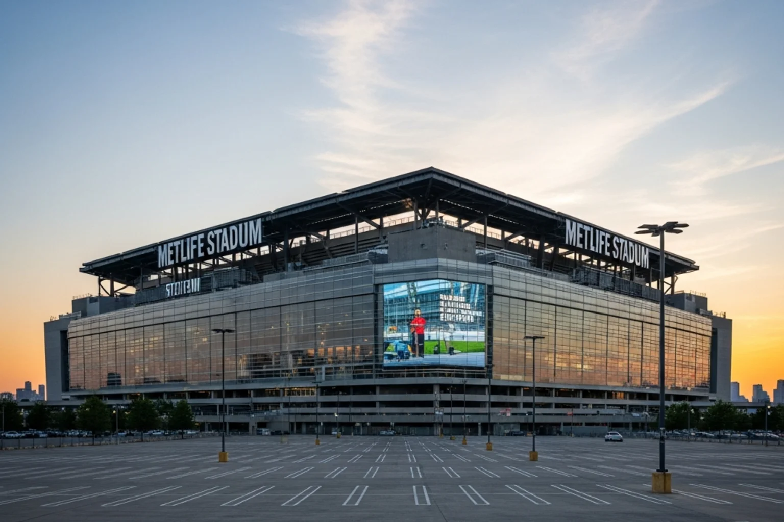 MetLife Stadium i East Rutherford set udefra en sommeraften