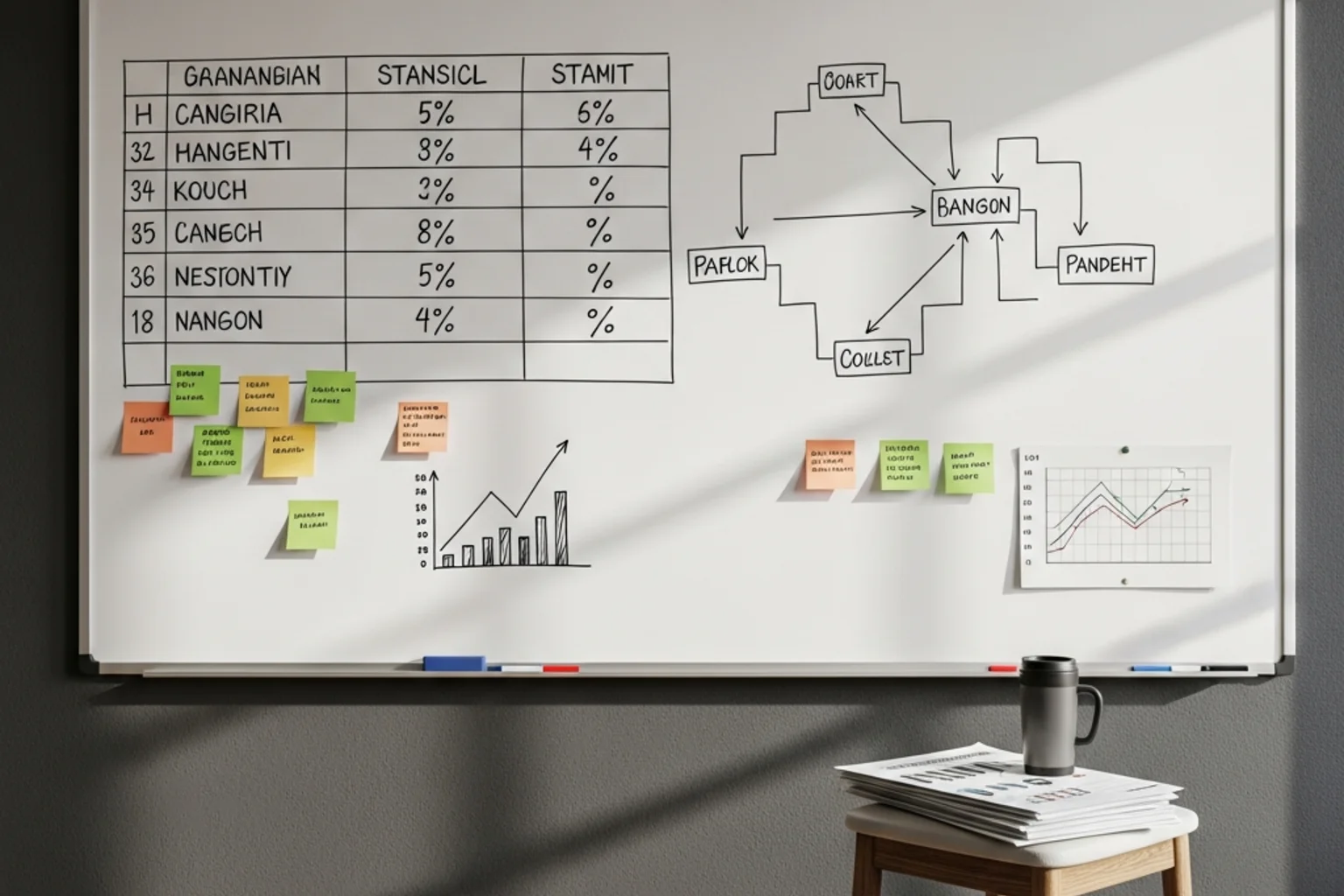 En whiteboard fyldt med flag, tal og linjer der forbinder VM 2026-kandidater i et turneringstræ